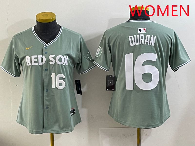 Women 2025 Boston Red Sox #16 Duran Light Green Joint Name Nike MLB Jersey style 2->women mlb jersey->Women Jersey